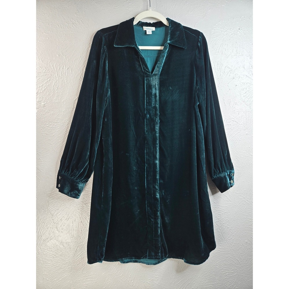 Sundance Velvet Mini Shift Dress XS Green Silk Blend Long Sleeve Formal Holiday